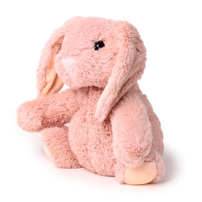 Pink plush bunny toy on a white background