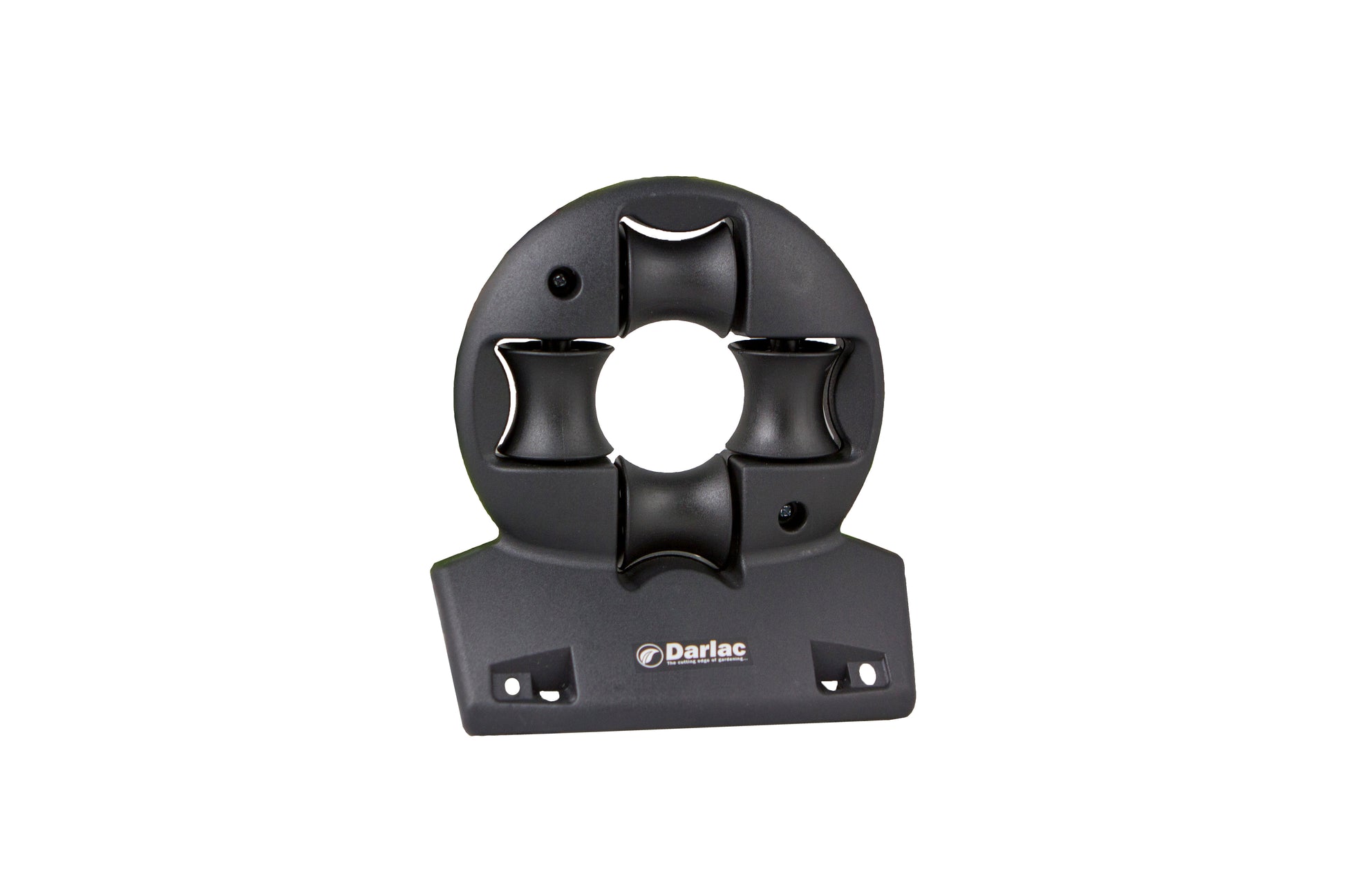 Black tool attachment with circular design on a white background