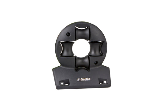 Black tool attachment with circular design on a white background