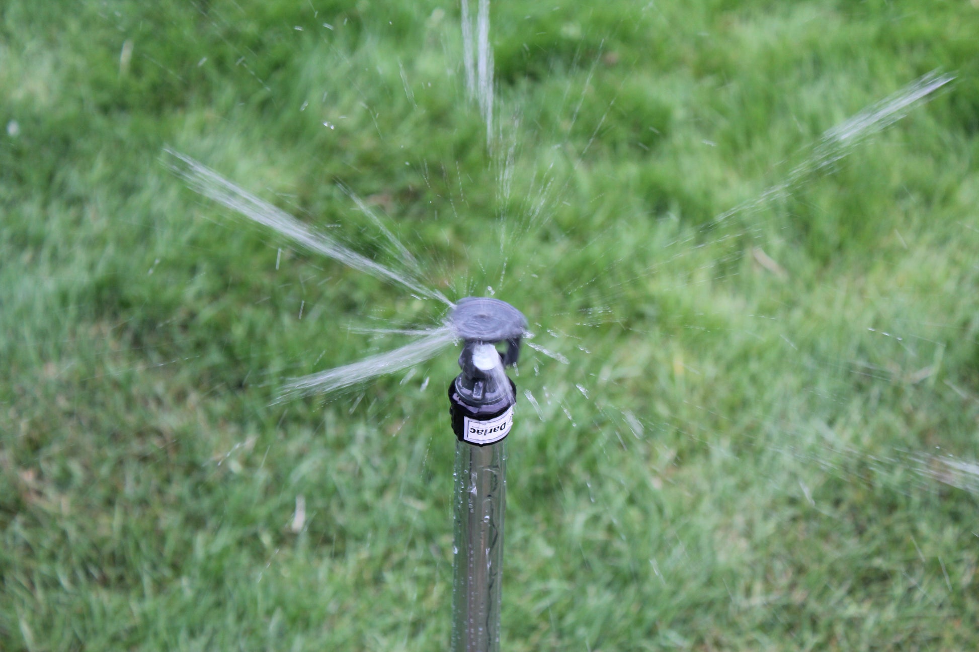 Sprinkler spraying water on a grassy area