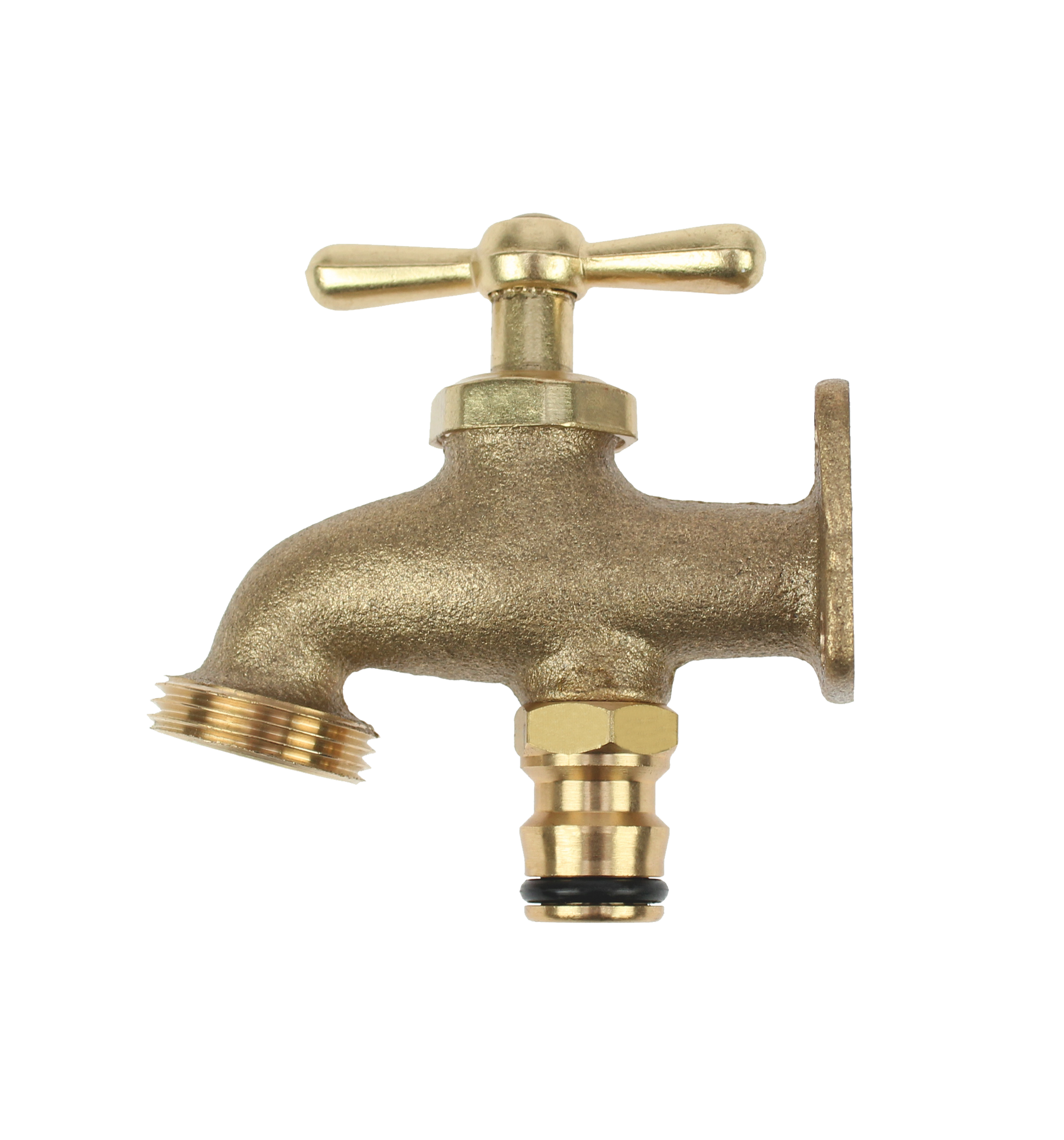 Brass outdoor faucet on a white background