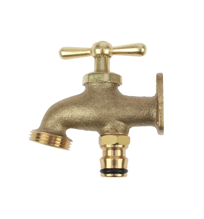 Brass outdoor faucet on a white background