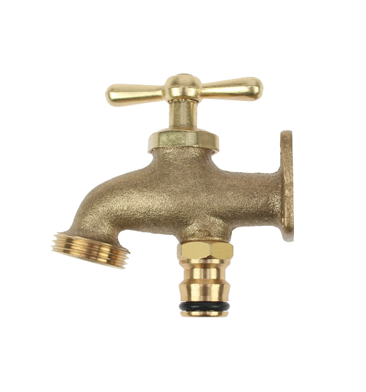 Brass outdoor faucet on a white background