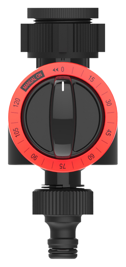 Black and red adjustable dial on a white background