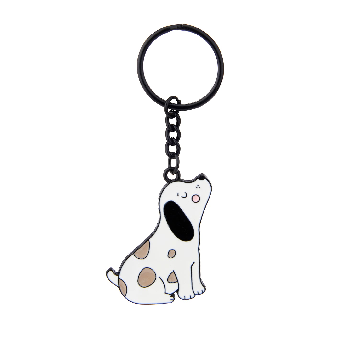 Spotty dog keyring on a white background