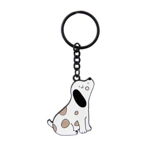 Spotty dog keyring on a white background