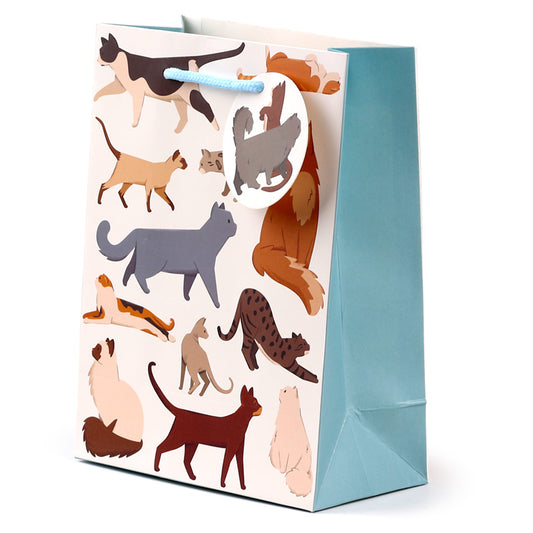 Gift bag with cat illustrations on a white background