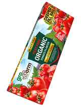Black Gold Organic Tomato Fertilizer package with tomatoes on a white background