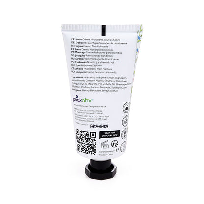 Hand cream packaging with label and QR code on a white background