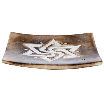 Mango Wood Square Carved Geometric Ash Catcher Incense Sticks Burner