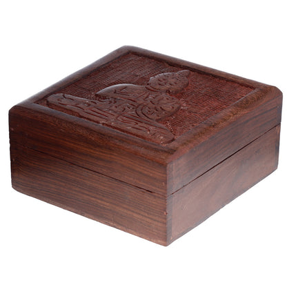 Wooden box with a cat design on a white background
