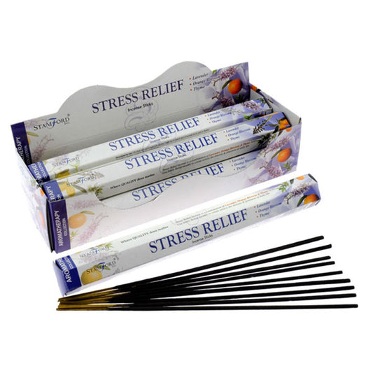 Stress relief incense sticks with packaging on a white background