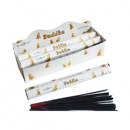 Incense sticks with 'Buddha' packaging on a white background