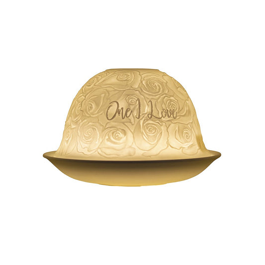 Decorative bowl with floral patterns and 'One and Love' text on a white background