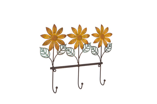 Decorative wall hook with sunflower design on a white background