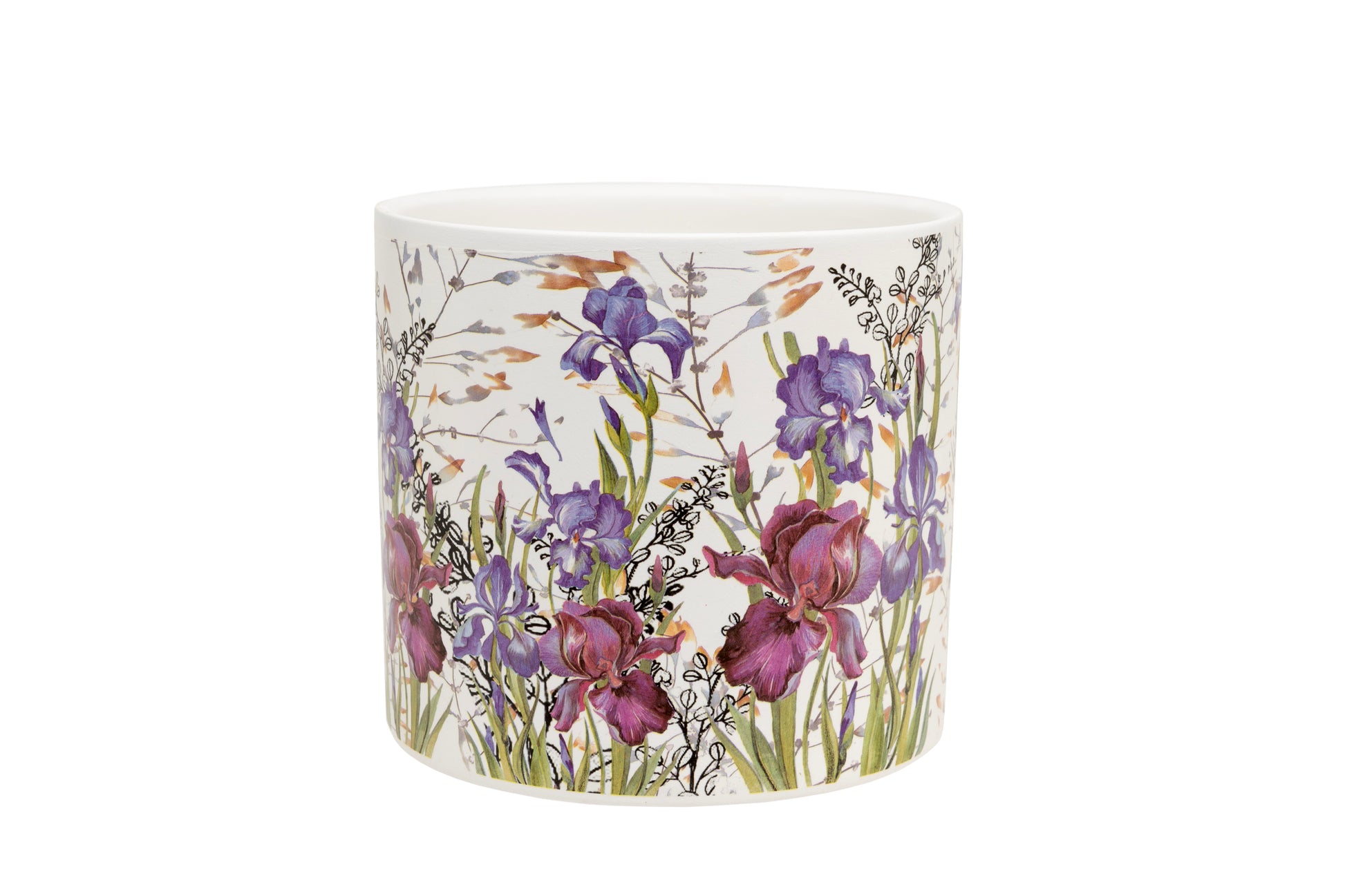 Ceramic container with floral design on a white background