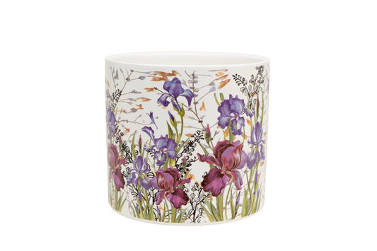 Ceramic container with floral design on a white background