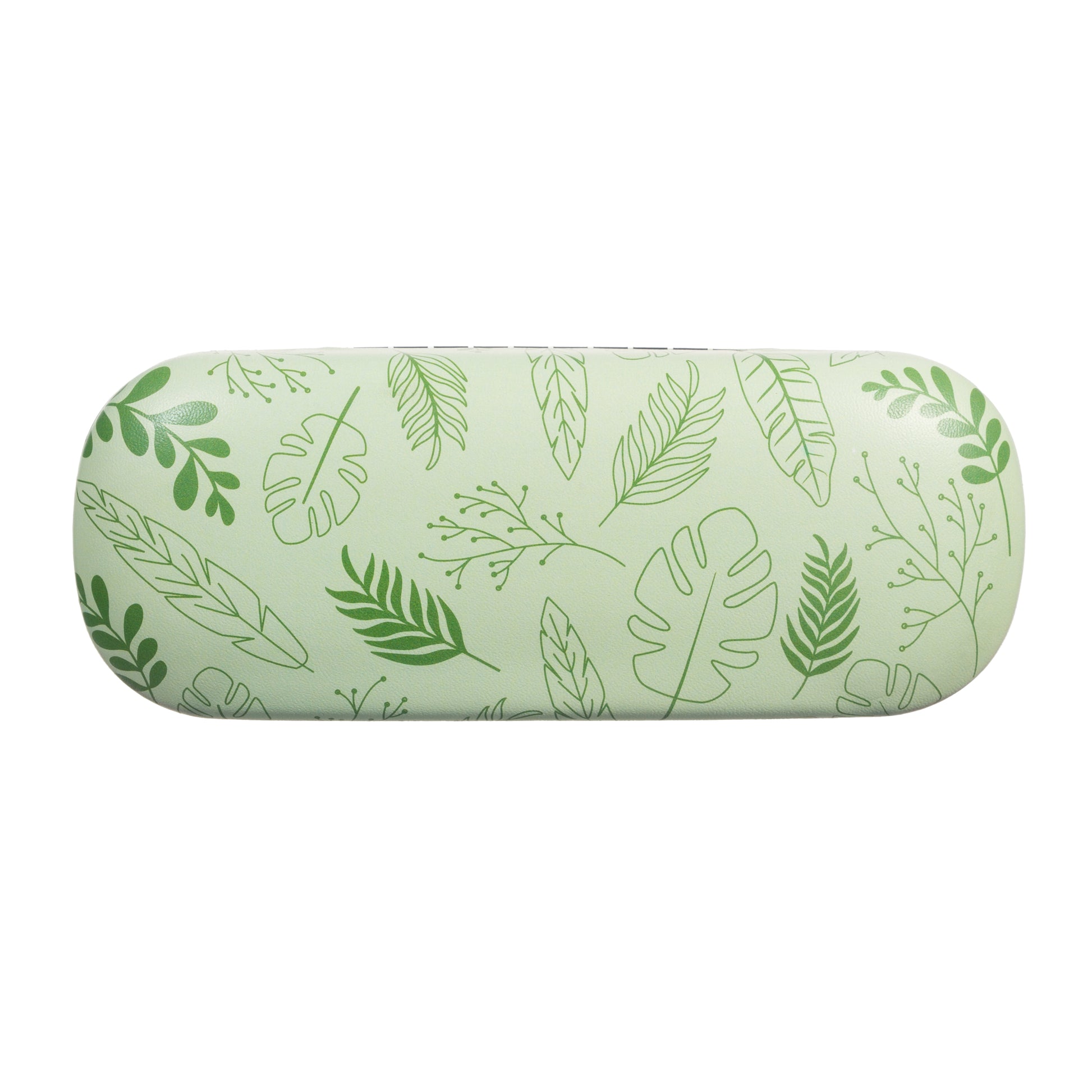 Green cylindrical pillow with leaf pattern on a white background