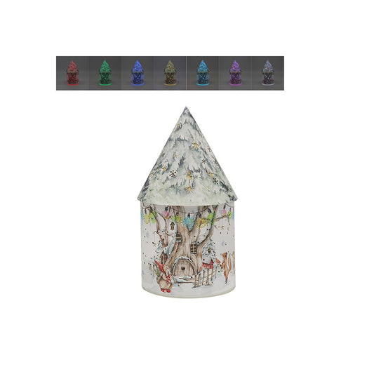 Decorative cylindrical container with animal illustrations on a white background
