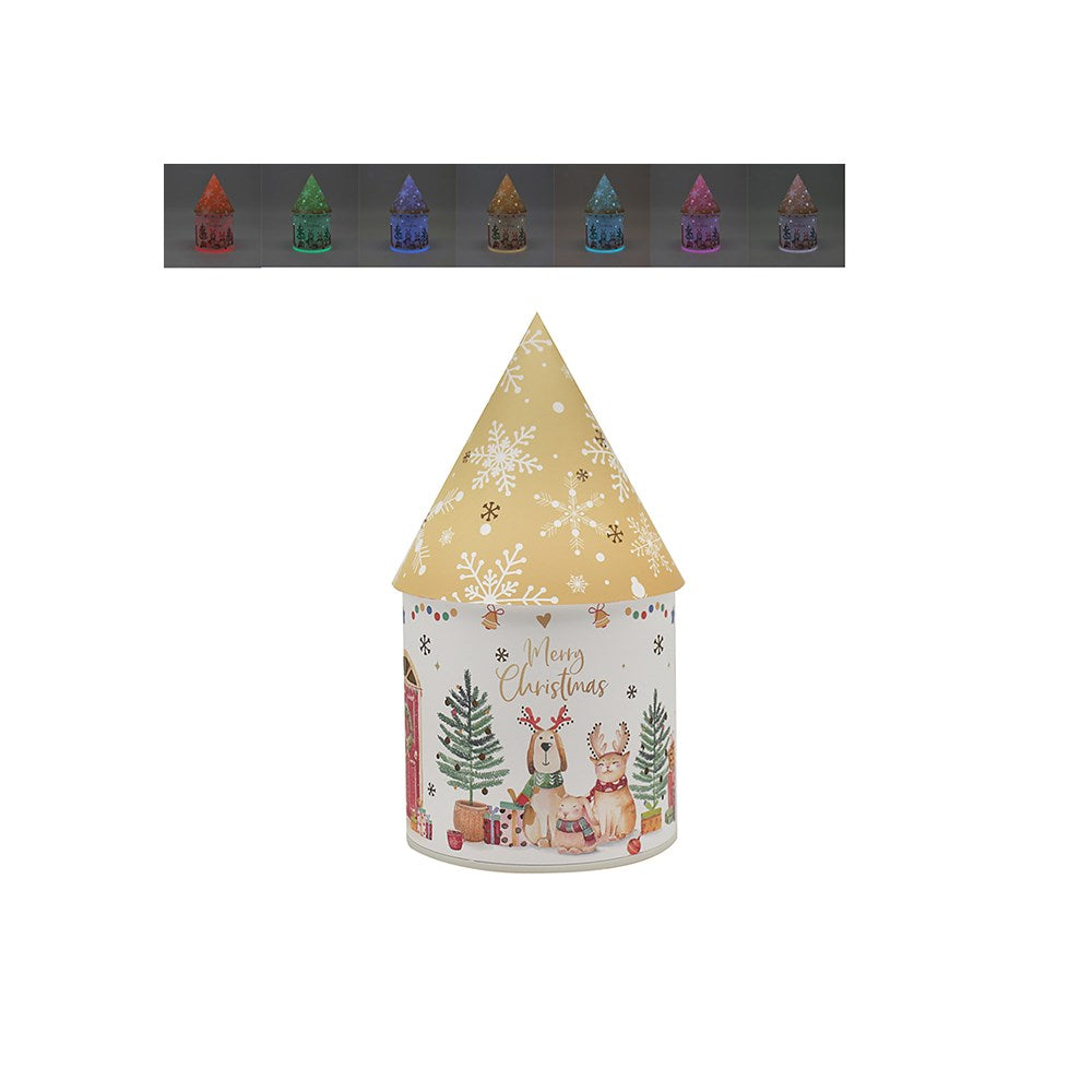 Christmas-themed cone-shaped container with festive design on a white background
