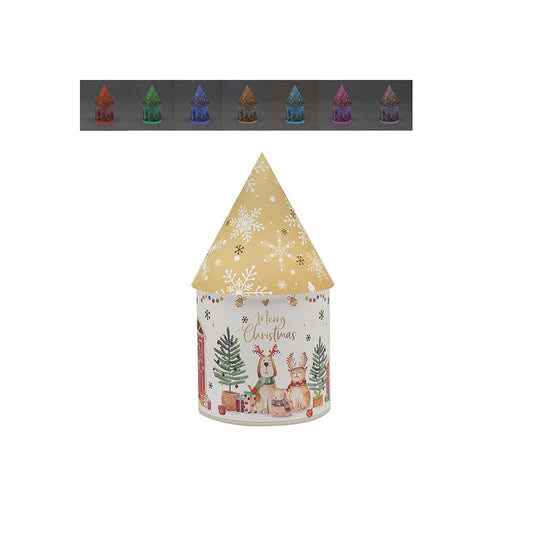 Christmas-themed cone-shaped container with festive design on a white background