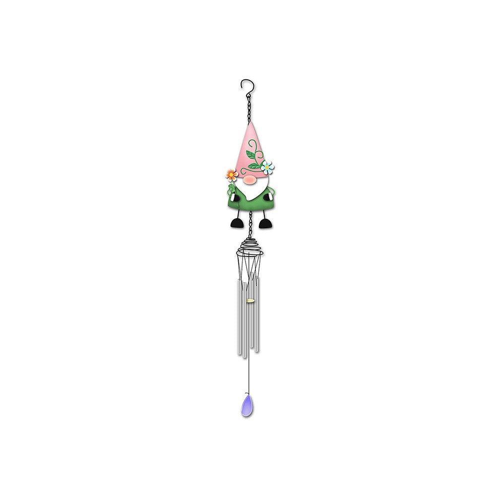 Decorative wind chime with a gnome figure on a white background