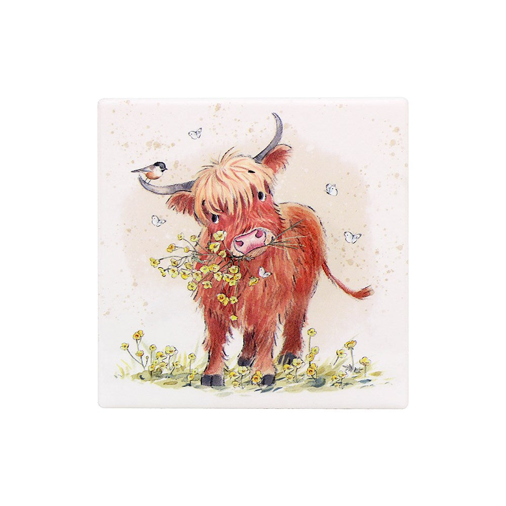 Highland cow coaster on a white background