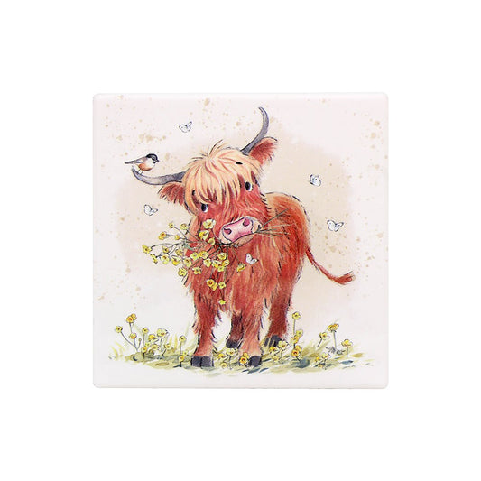 Highland cow coaster on a white background