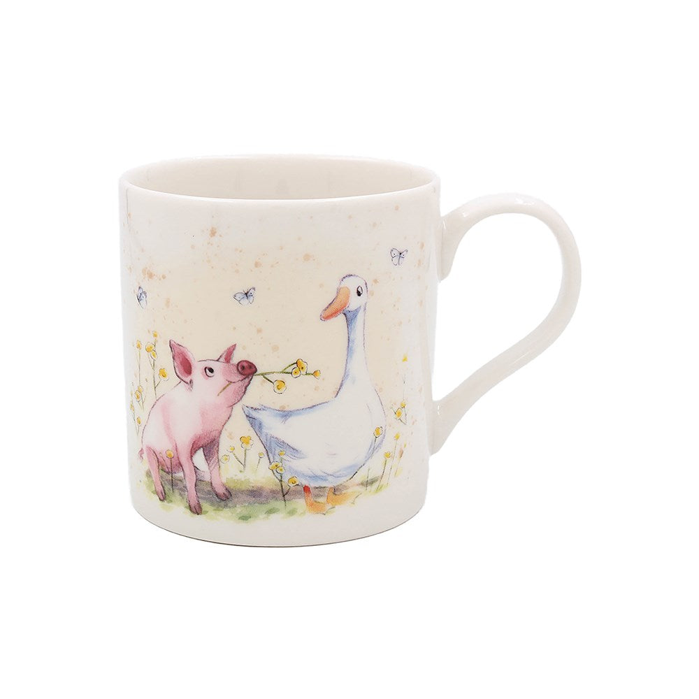 Mug with a design of a pig and a Goose on a white background