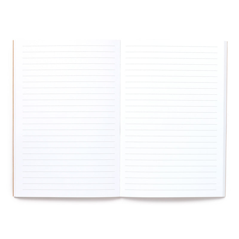 Open notebook with lined pages on a white background