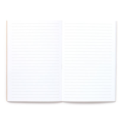Open notebook with lined pages on a white background