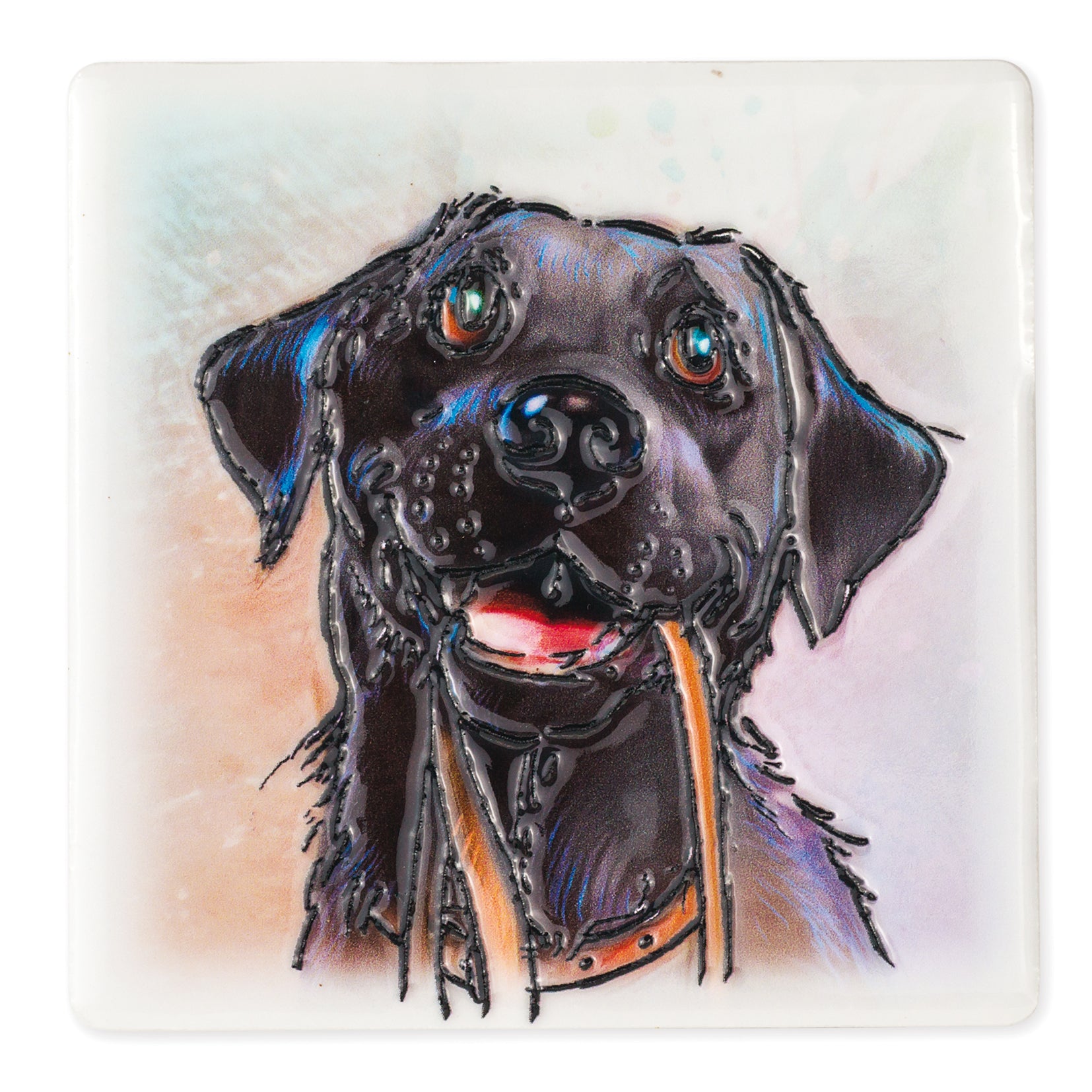 Artistic depiction of a black dog with a colorful background