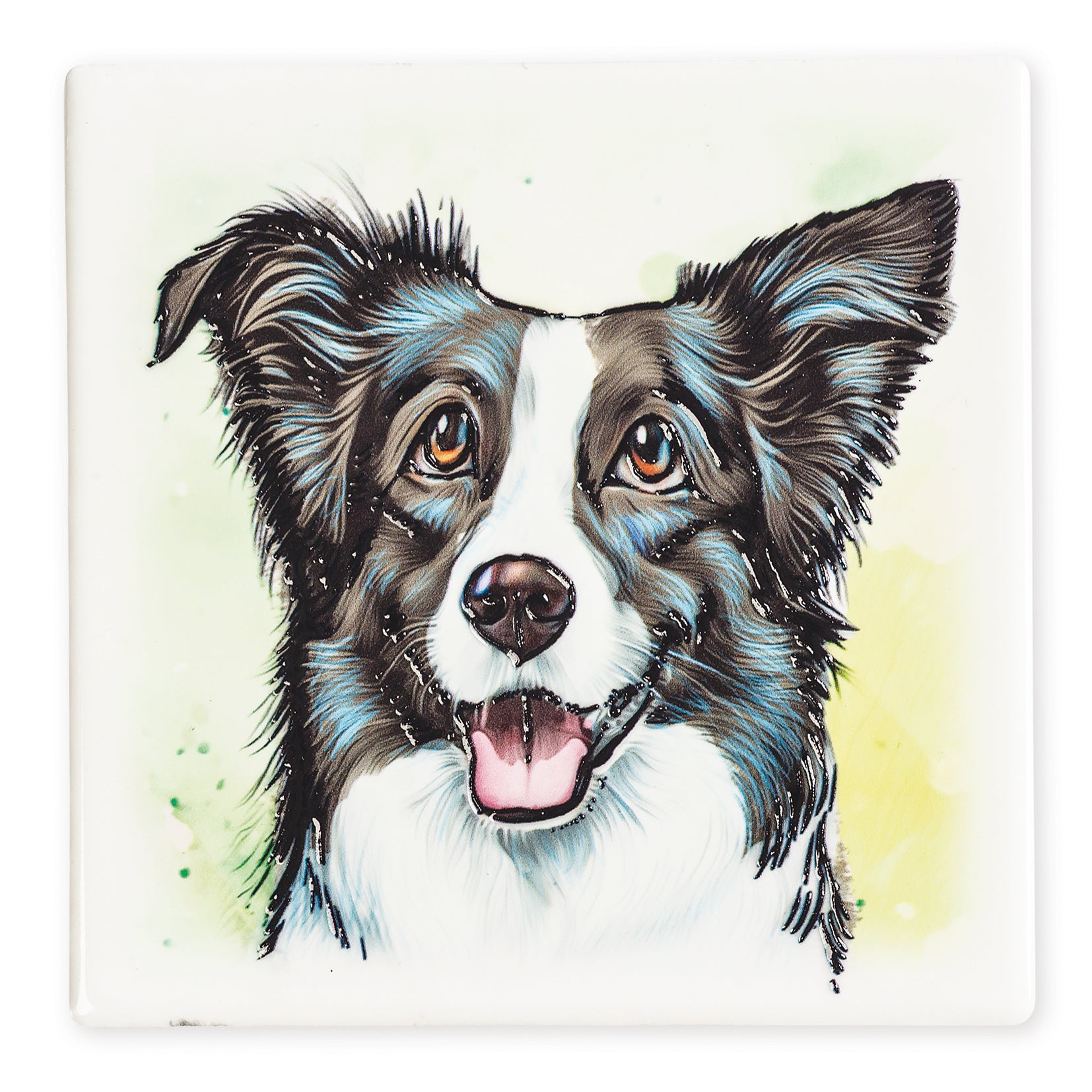 Colorful illustration of a dog's face on a white background