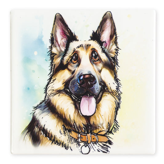 Ceramistone Magnet - German Sheperd Dog on a white background