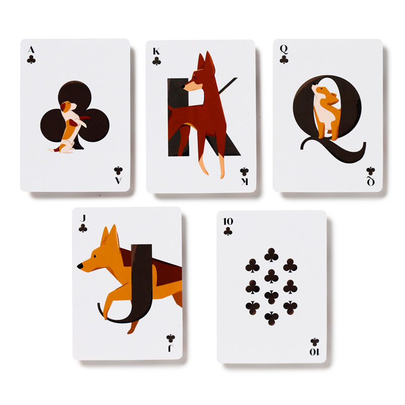 Set of playing cards with animal illustrations on a white background