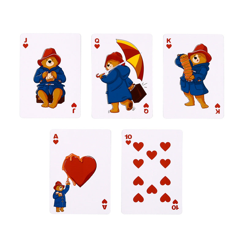 Set of playing cards featuring Paddington Bear in various poses on a white background