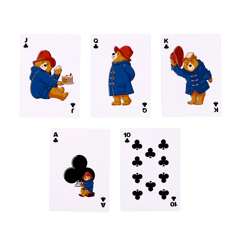 Set of playing cards featuring Paddington Bear illustrations on a white background