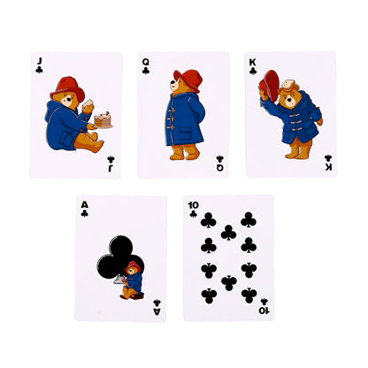 Set of playing cards featuring Paddington Bear illustrations on a white background