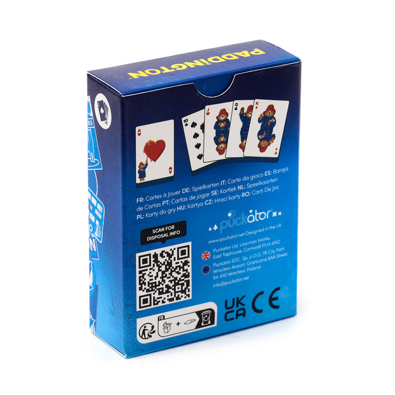 Blue card game box with playing cards on a white background
