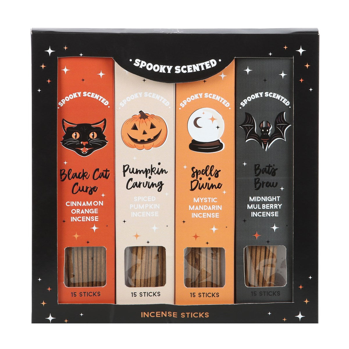 Spooky scented incense sticks set with Halloween-themed packaging.