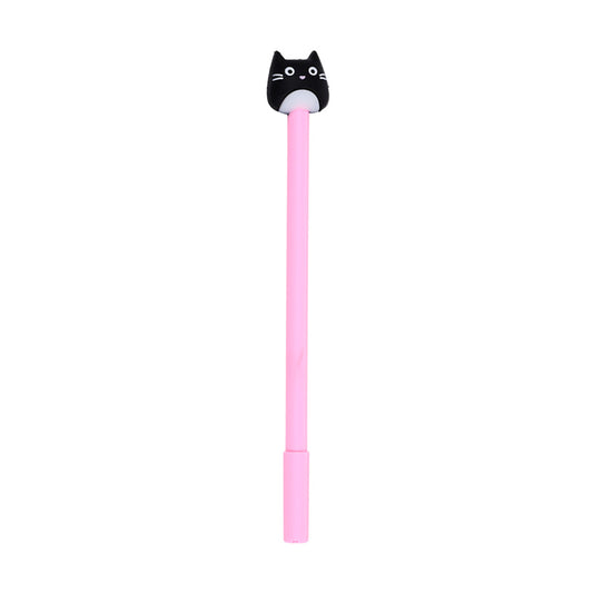 Pink pen with a black cat-shaped cap on a white background