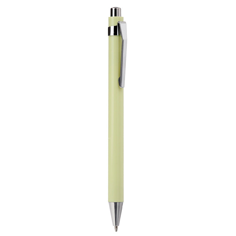 Light green pen with silver accents on a white background