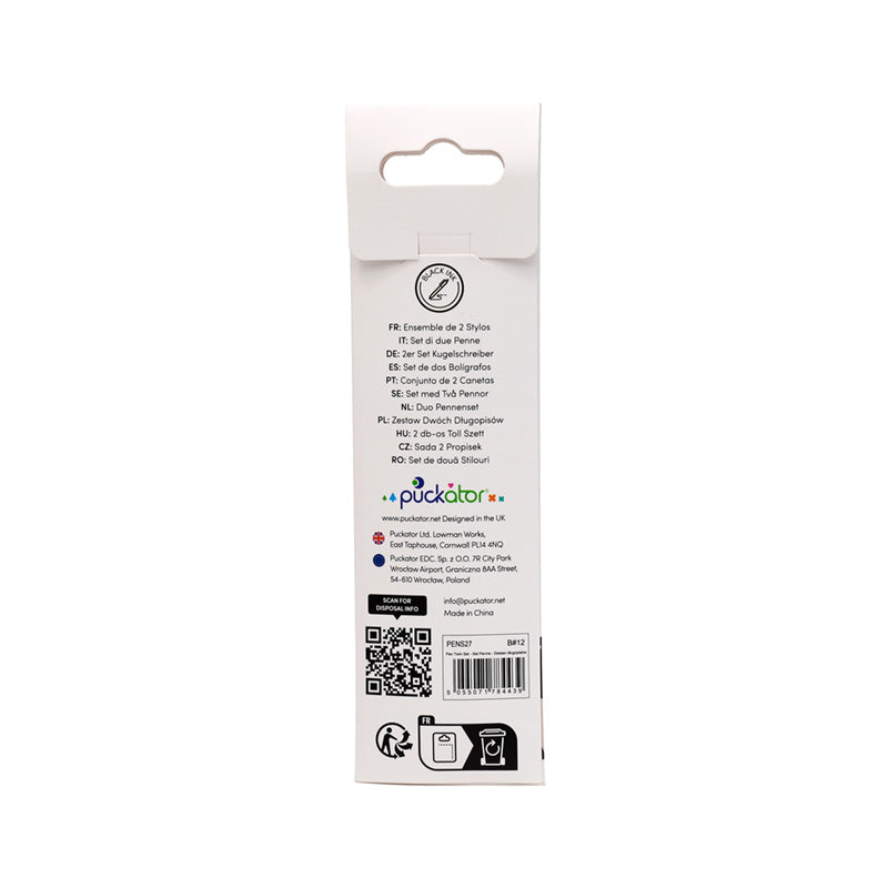 Packaging of a pen with visible branding and product details on a white background