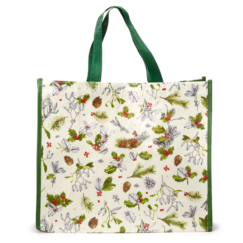 Tote bag with Christmas-themed pattern on a white background