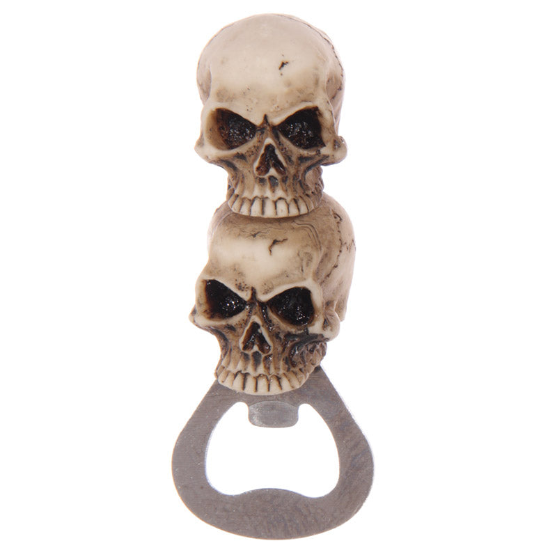 Bottle opener with 2 skulls design