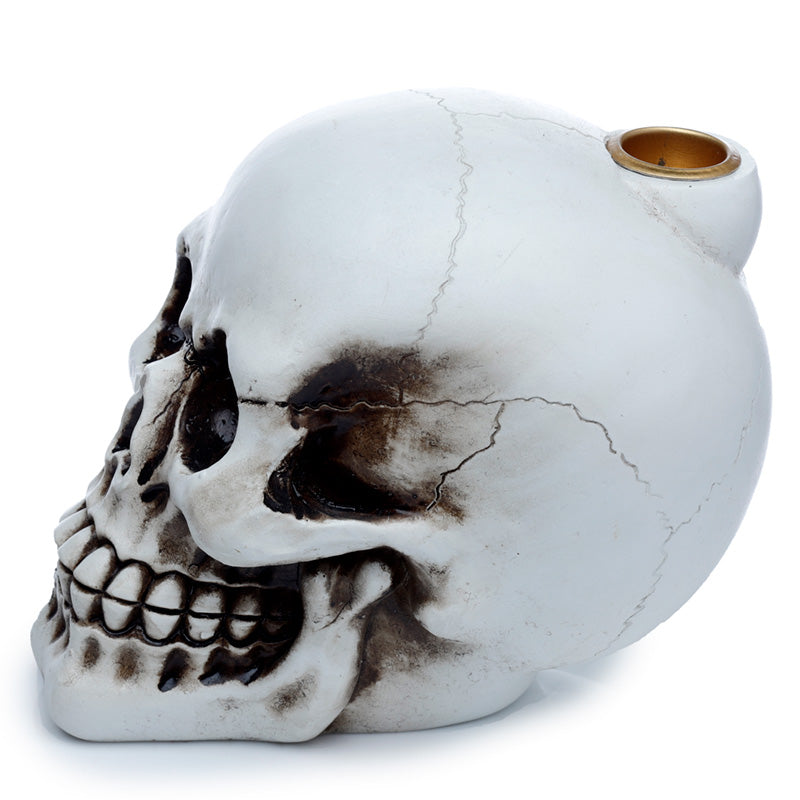 Skull-shaped ceramic pipe on a white background