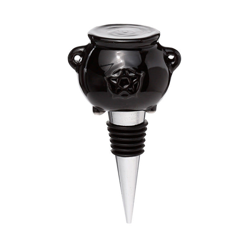 Black decorative wine bottle stopper on a white background