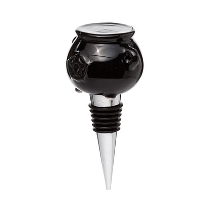 Black and silver wine bottle stopper on a white background