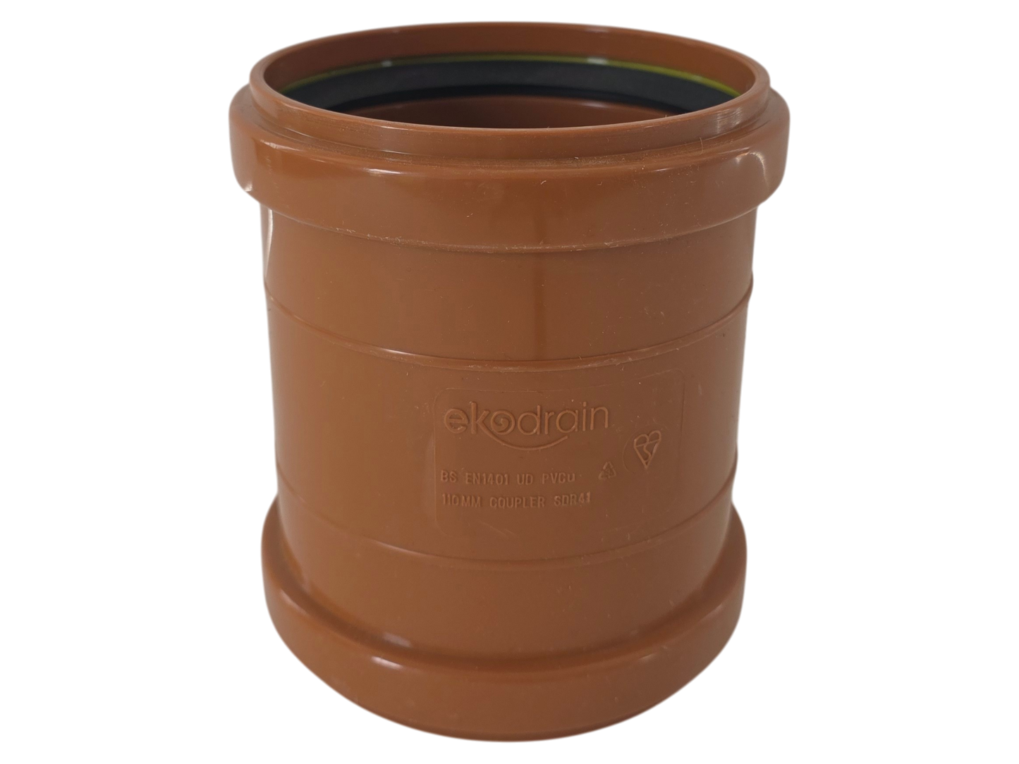 A terracotta-colored plastic drainage pipe fitting with embossed 'ekodrain' branding, shown on a plain white background.