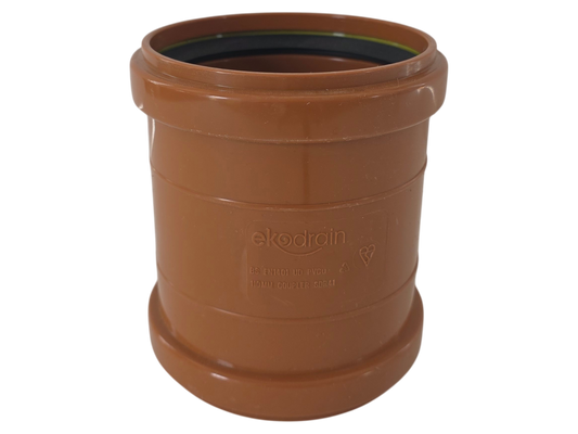 A terracotta-colored plastic drainage pipe fitting with embossed 'ekodrain' branding, shown on a plain white background.